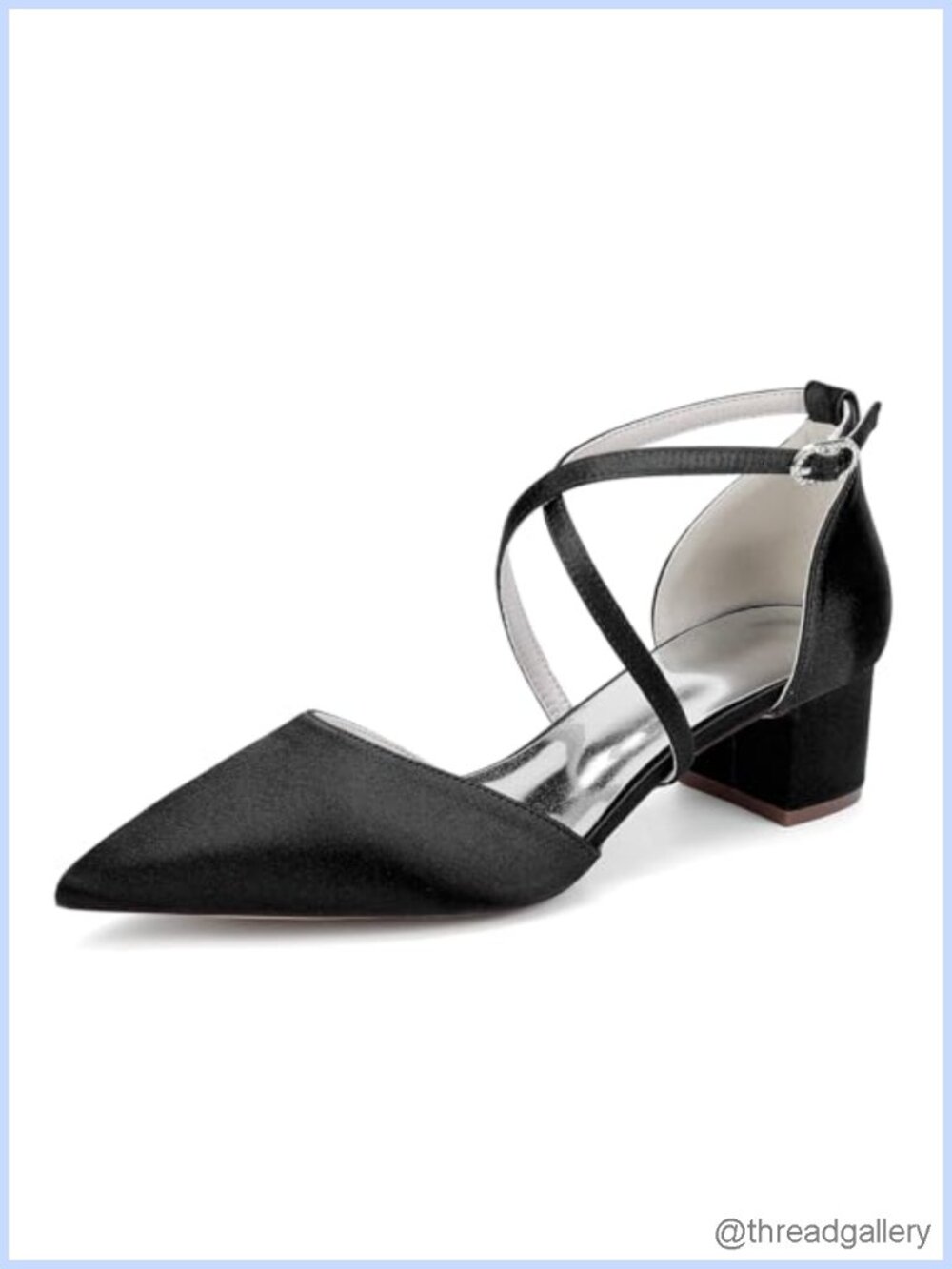 Satin Block Heel Wedding Pumps Cross Strappy Bridal Evening Dress Shoes